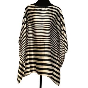Kate Landry Black Cream  Striped Oversized Poncho Top Women's One Size Silk